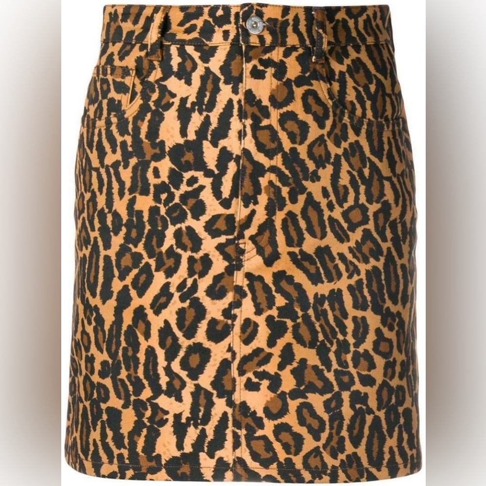 Miu Miu Leopard Print/Cat Applique A-Line Mini Skirt